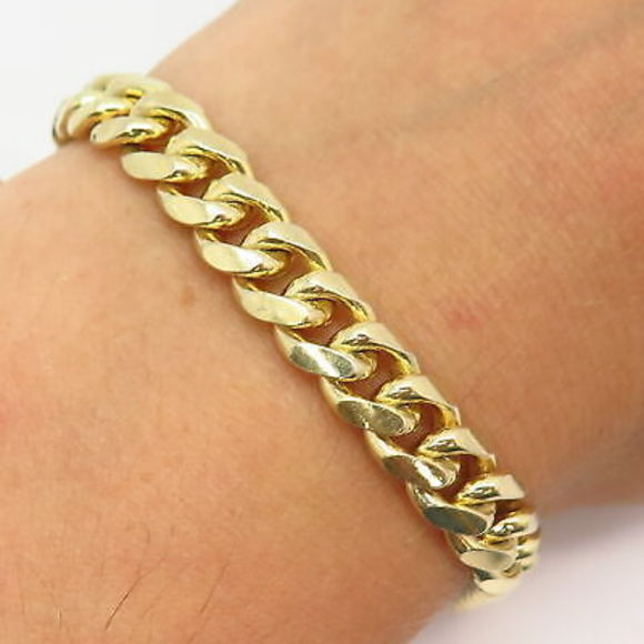 925 Sterling Silver Gold Plated Thick Cuban Link Bracelet...